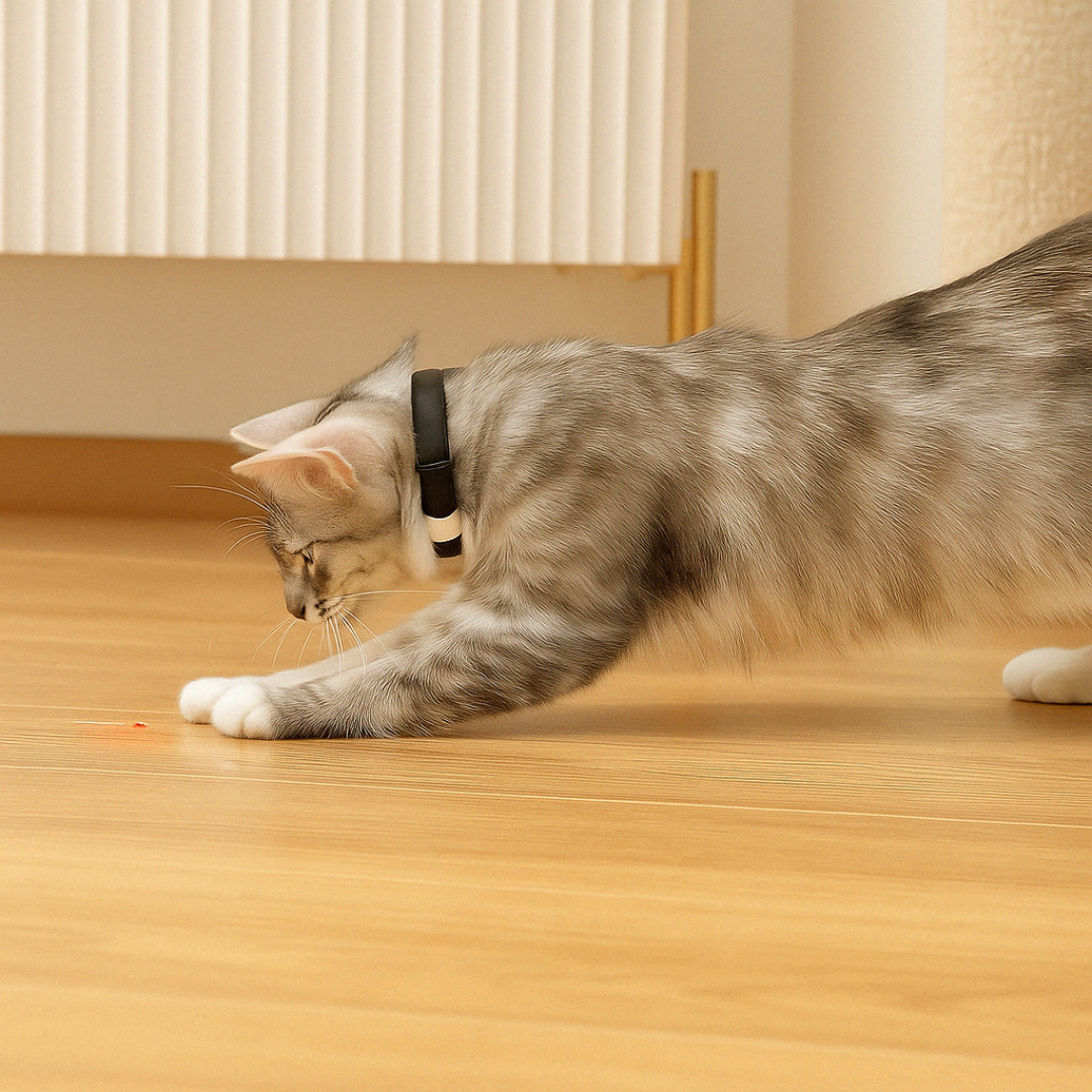 Gato entretenido con collar láser automático y recargable