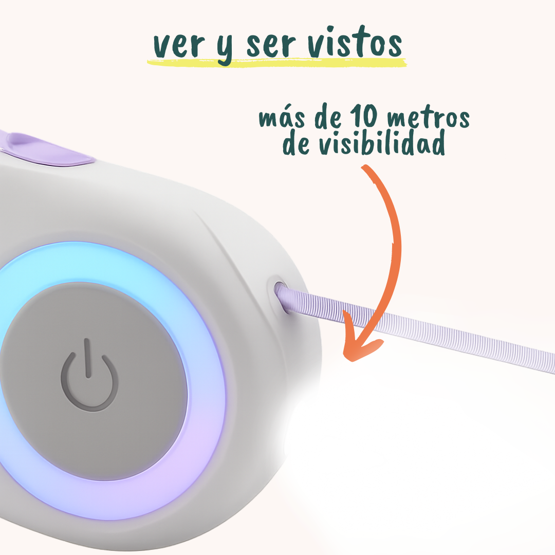 Linterna incorporada en correa para perros para paseos nocturnos y con poca luz