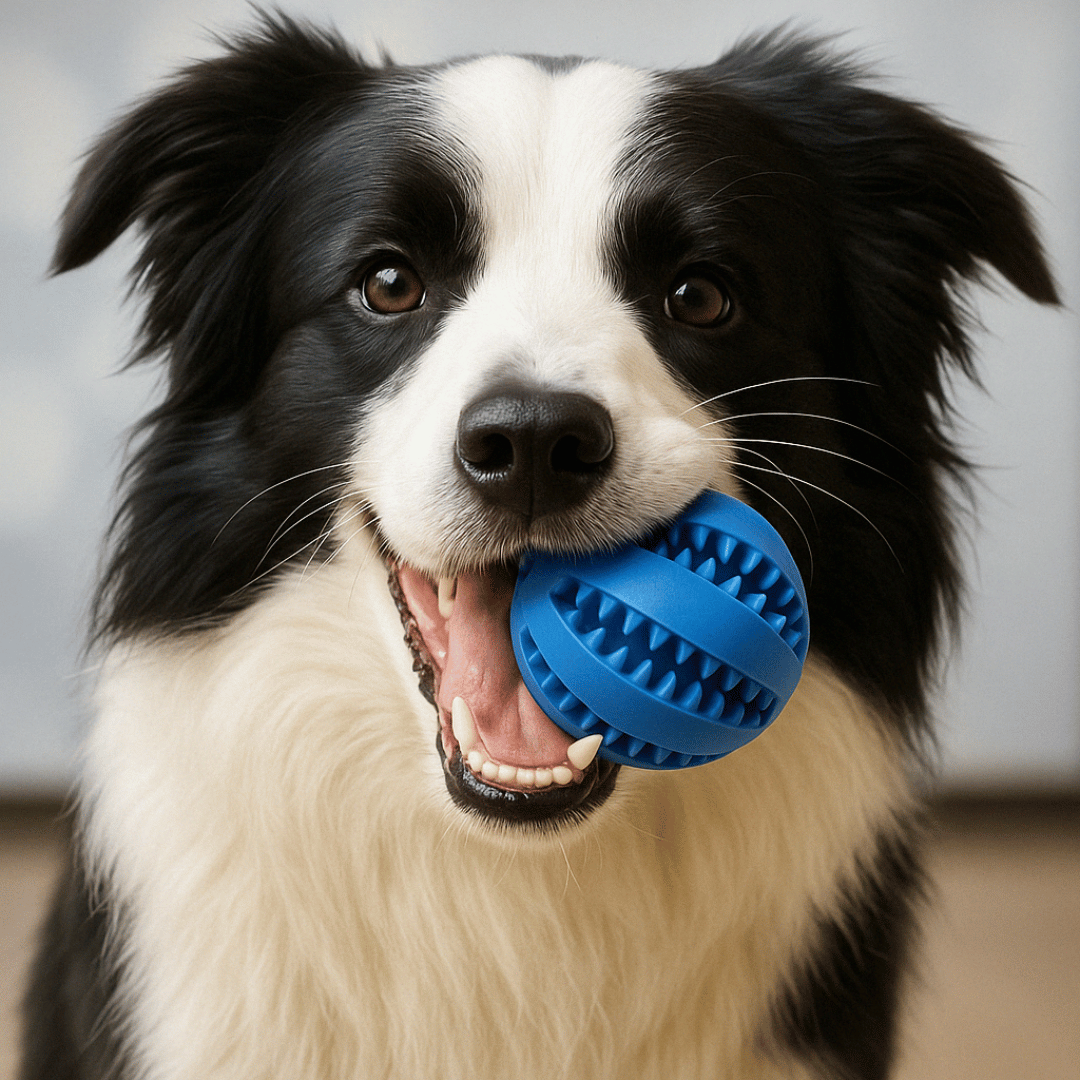 Perro con pelota activa de tu reino animal con espacio para snacks que estimula la mente, promueve la higiene dental y mantiene a tu mascota activa y entretenida.