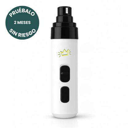 Cortauñas eléctrico silencioso para perros limando las uñas de forma segura y sin ruido.
