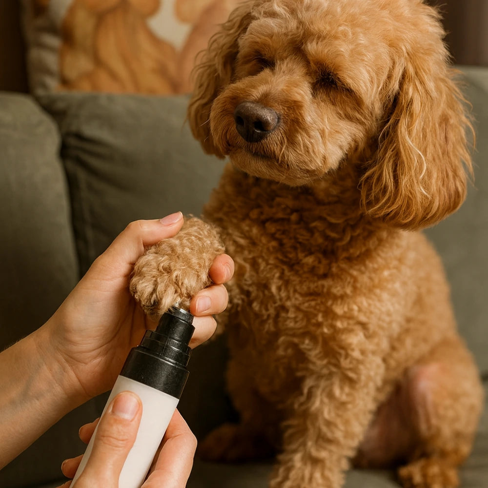Detalle del cortauñas eléctrico para perros con cabezal redondeado y diseño ergonómico